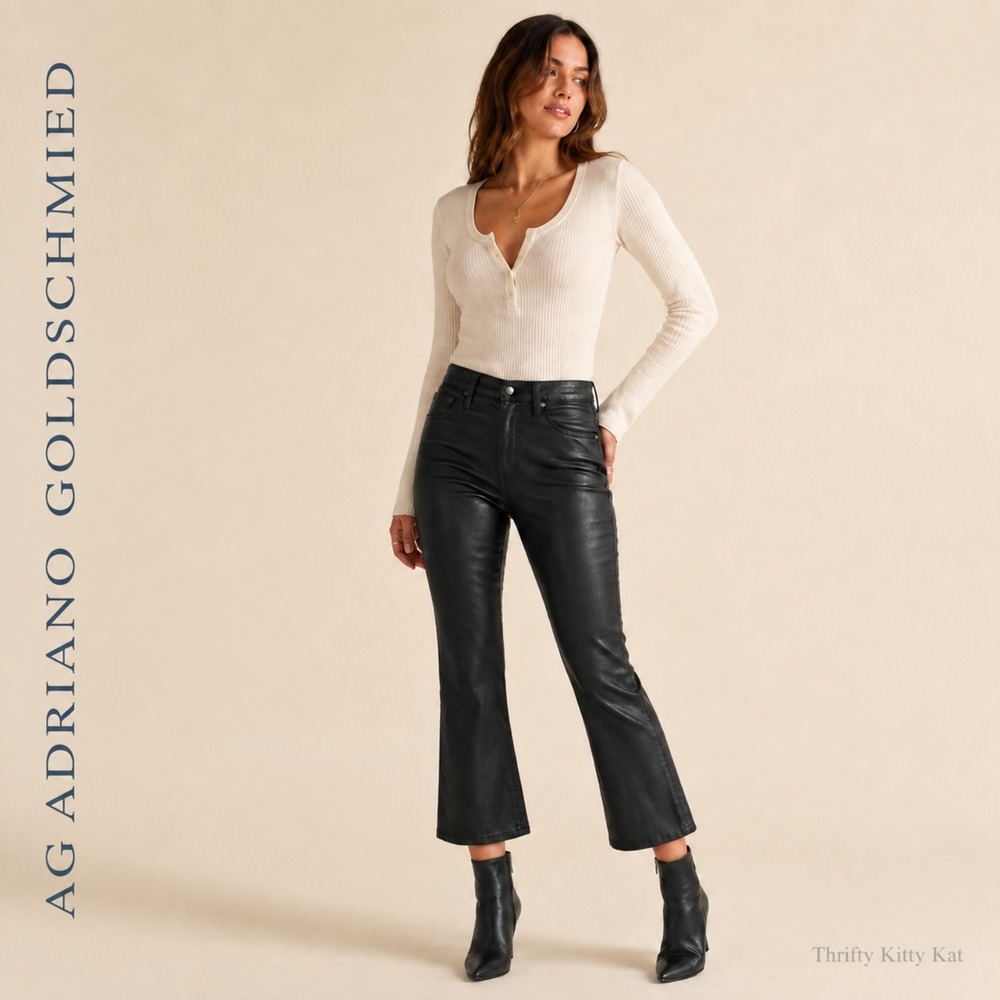 AG Adriano Goldschmied Jodi Crop High Rise Slim Flare Leatherette Black Jeans 26